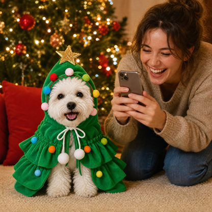 Disfraz navideño para perro con forma de árbol de navidad
