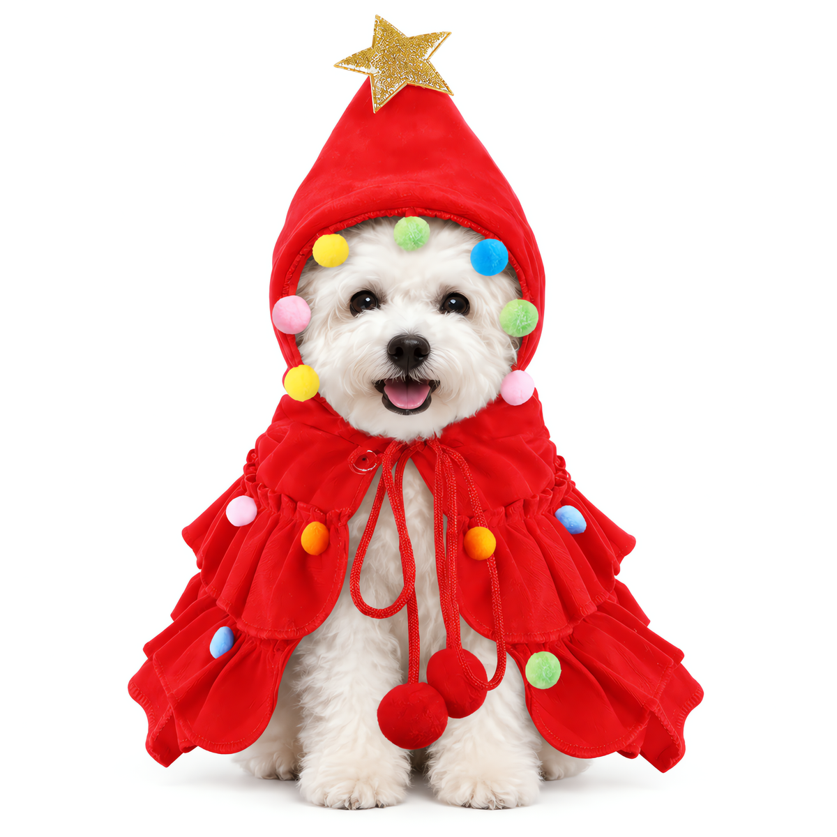 Disfraz navideño para perro con forma de árbol de navidad